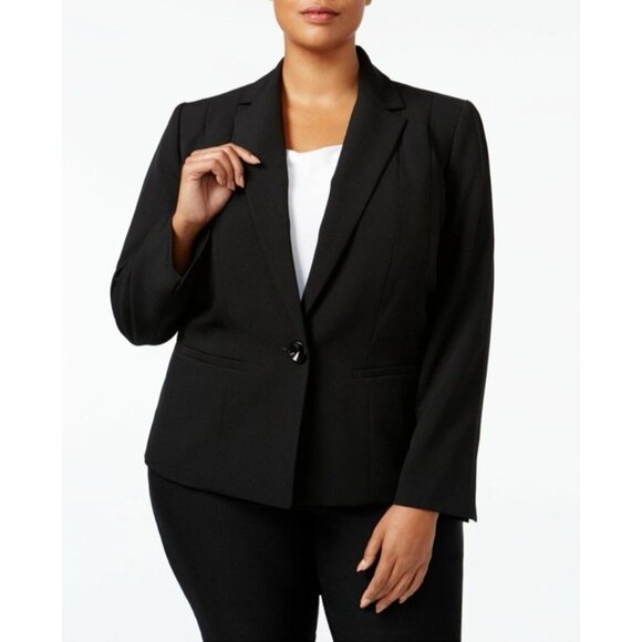 Kasper Suit Jacket Blazer 16W Black Classic 1 Button Stretch Poly Notched Sleeve - Picture 1 of 12
